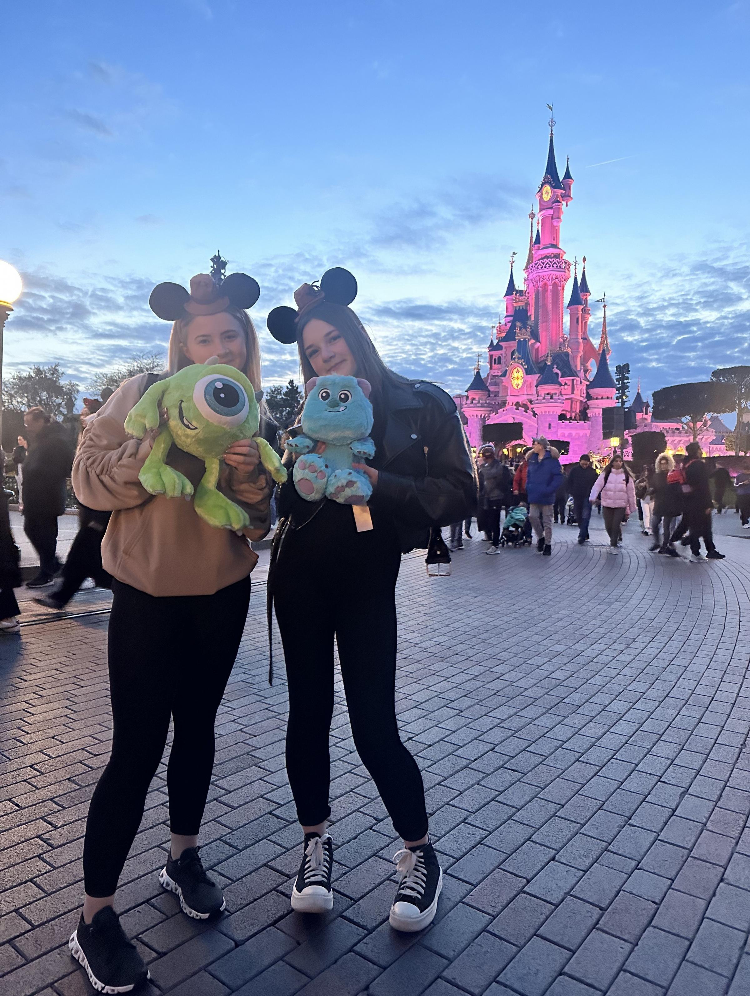 Dara Craig, Year 9, and Imogen Beck, Year 8, with their Disney souvenirs.