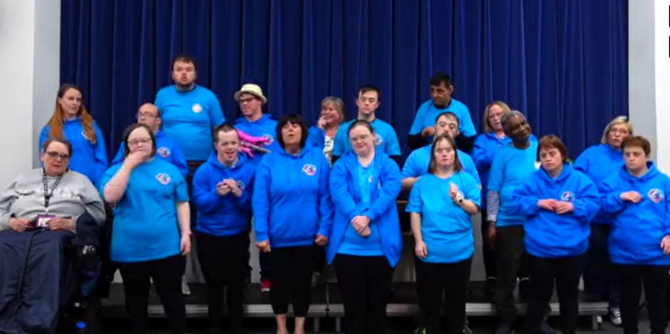 Images from the video of the CC4LD choir cllaboration with the Connahs Quay Cobras shown at Deeside Leisure Centre.