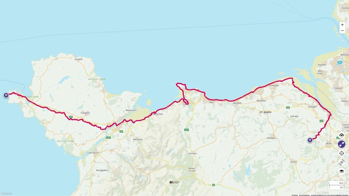 The walk route of Kim Edwards and Andy Hughes over the Bank Holiday weekend.