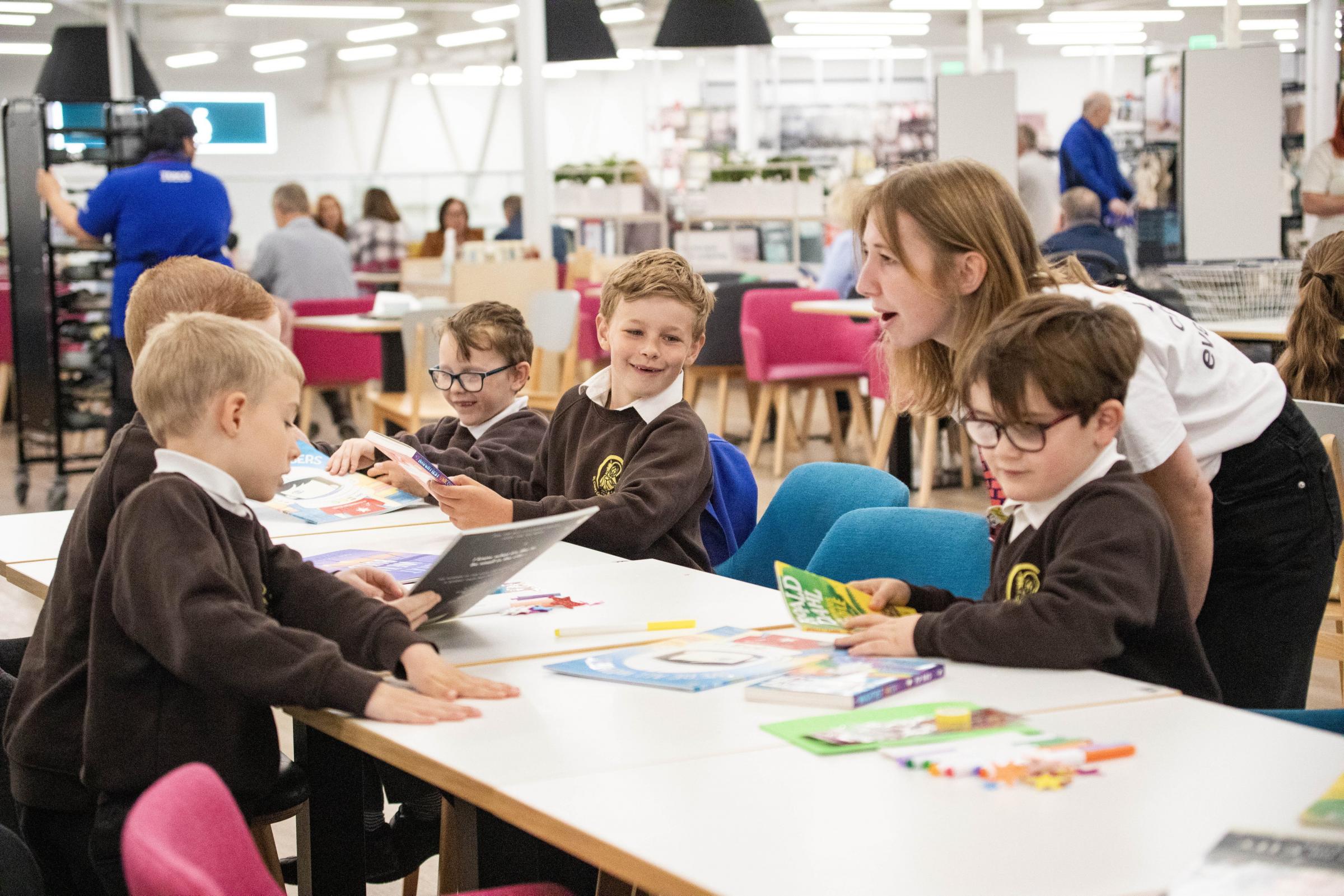 Primary school children took part in storytelling sessions at Broughton Shopping Park.