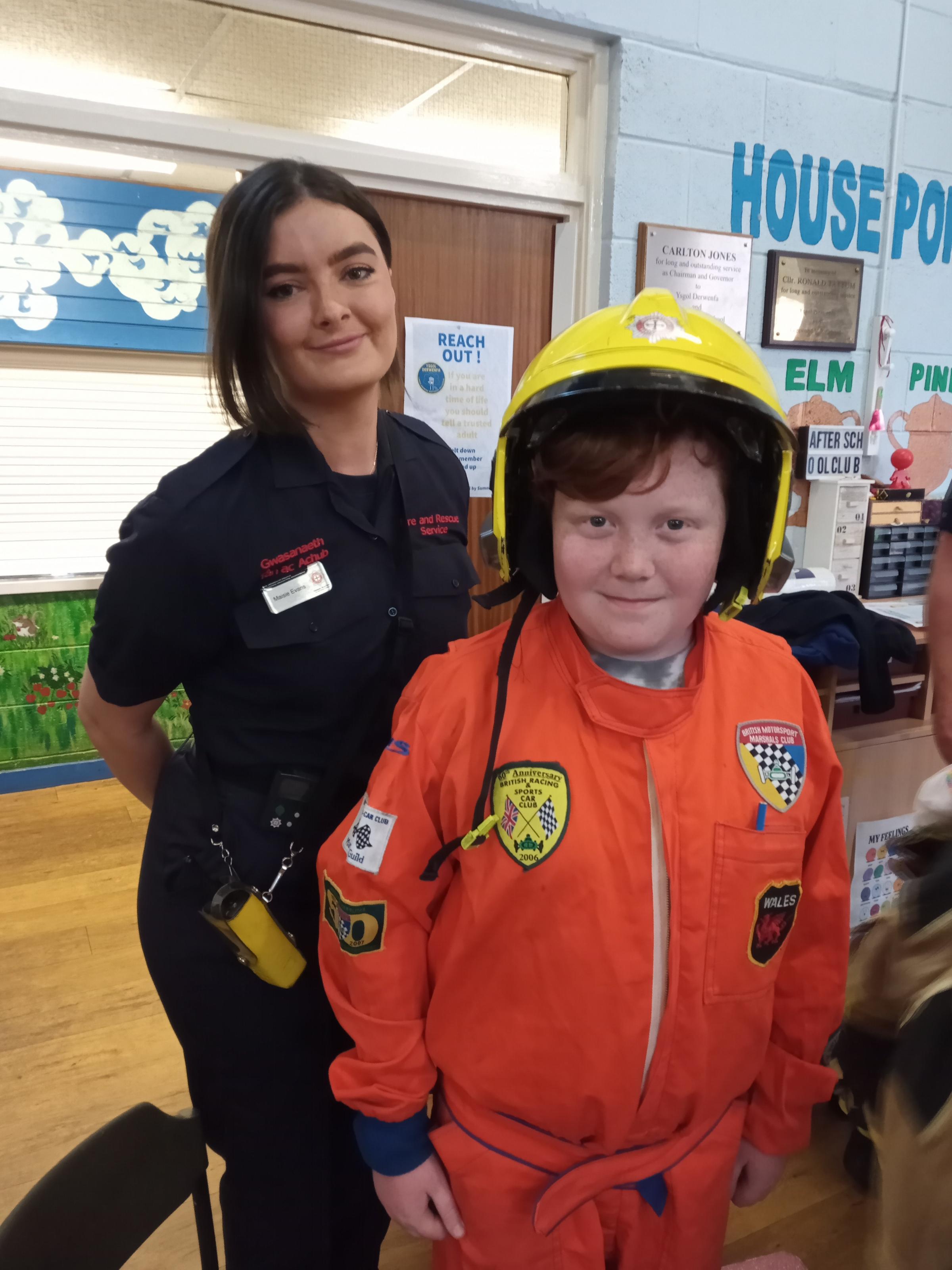 Careers day at Ysgol Derwenfa - Maisie Evans from Mold Fire Service.