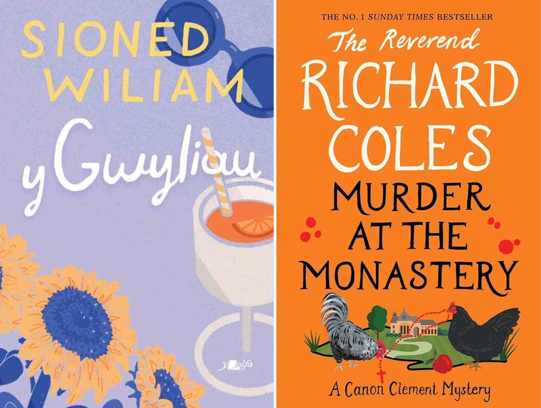 Y Gwyliau by Sioned William and Murder at the Monastery by Reverend Richard Coles.