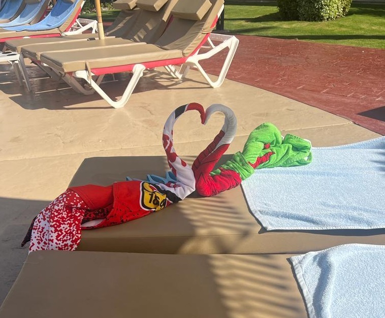 Tammy Arkinstall, from Wrexham, shared a creative twist, with Wales and Wrexham beach towels made into beautiful swans in Egypt.