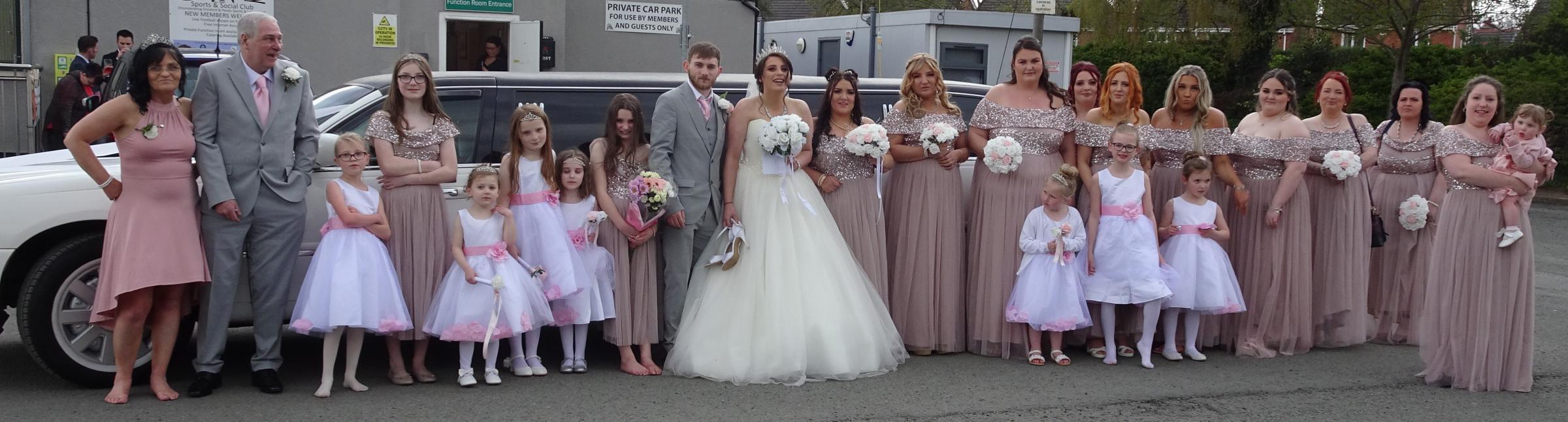 Collette and Jordan Edwards with their bridesmaids.