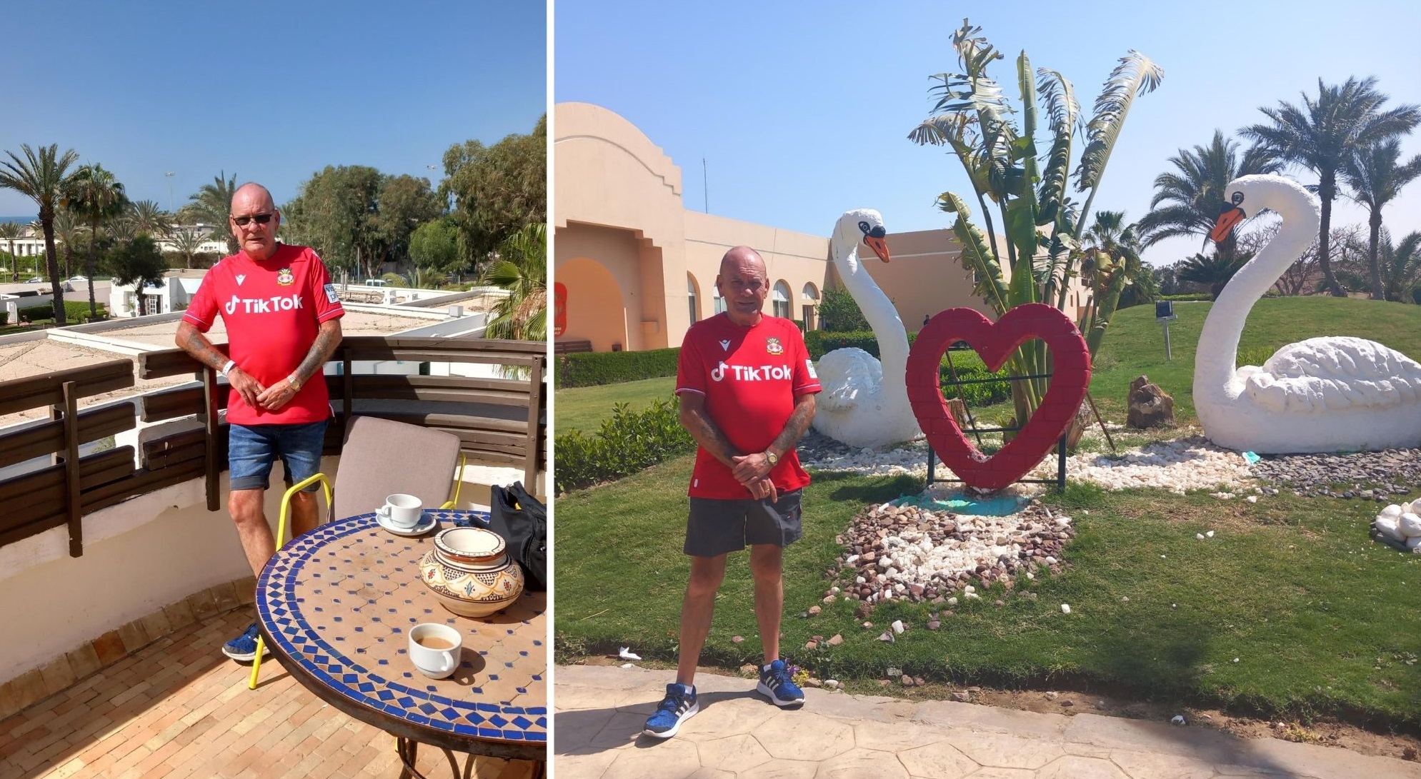 Gavin Holmes, from Acton, Wrexham, in Morocco (left) and Egypt (right).