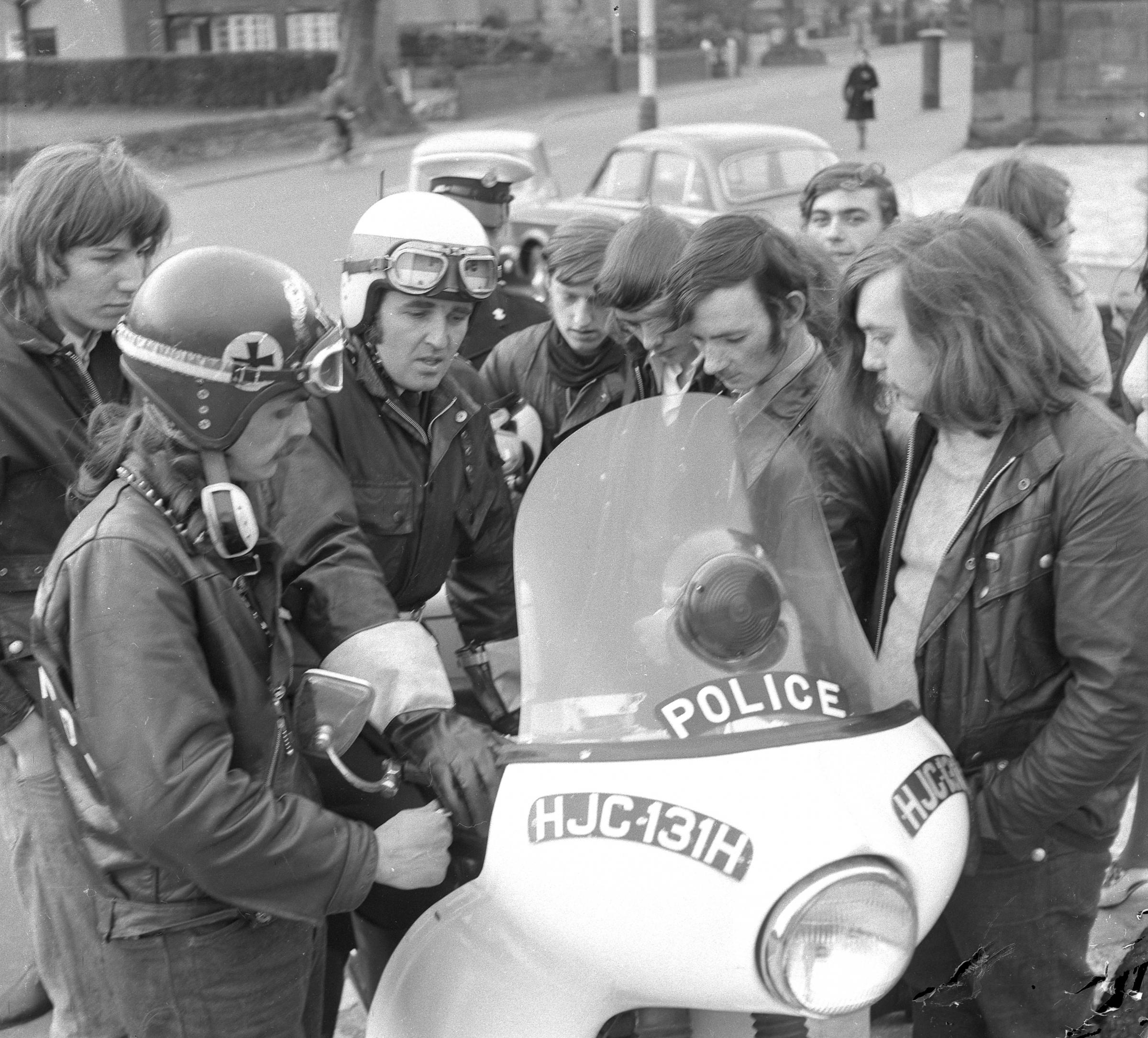 Bikers outside the former Sams Cafe, Garden Village, in 1972.