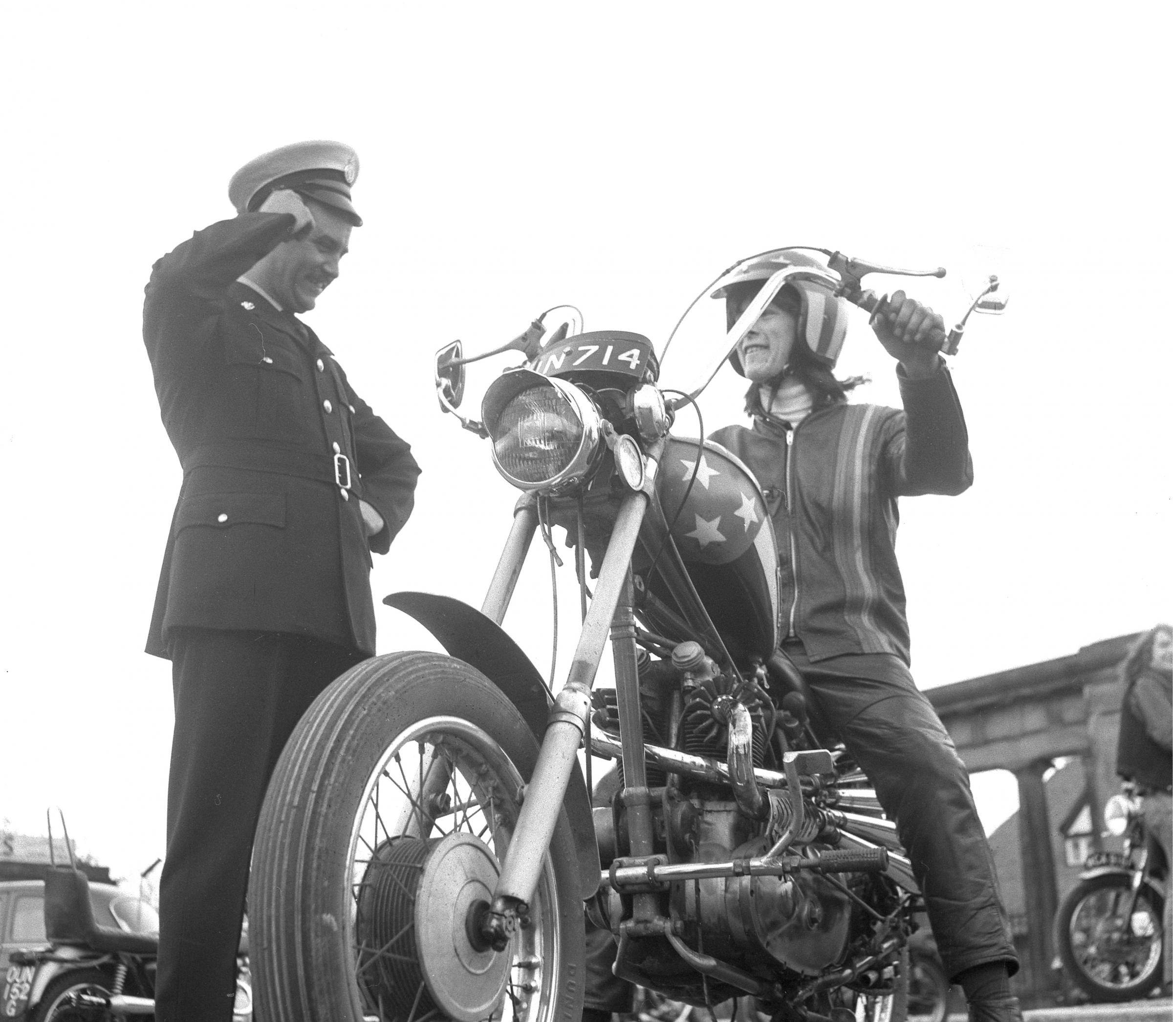 Bikers outside the former Sams Cafe, Garden Village, in 1972.