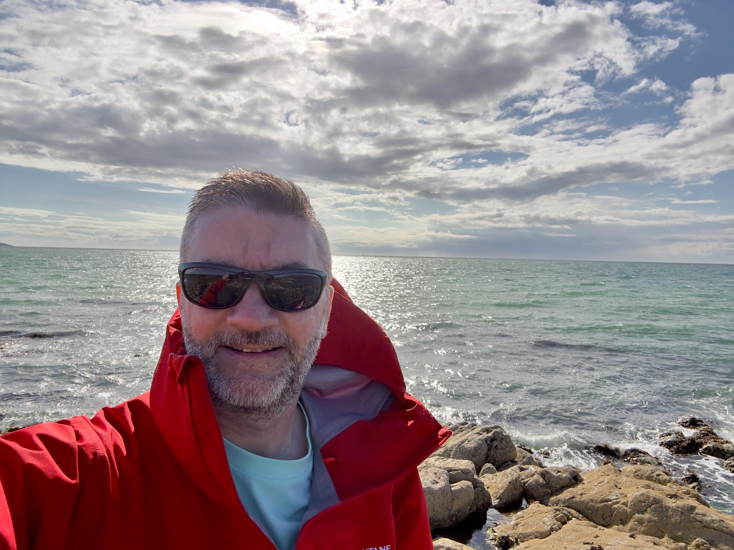 Mark Williams on the beach at Church Bay Anglesey.