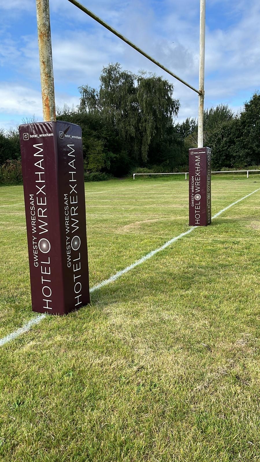 The new goal protectors provided to Wrexham Rugby Club by Hotel Wrexham.