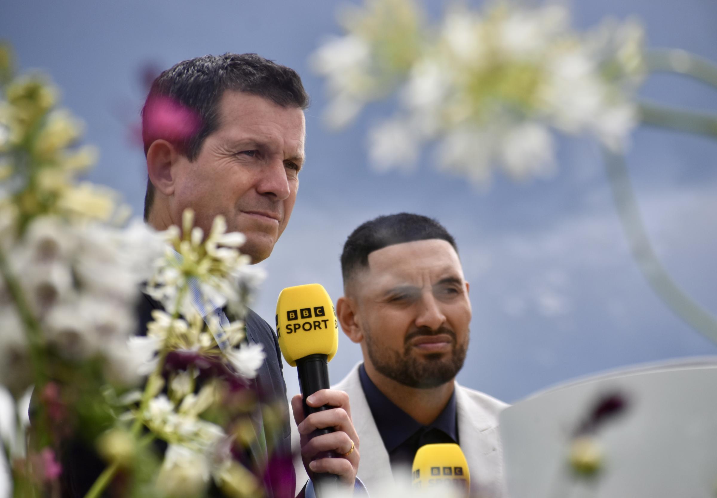 Tim Henman and Nick Kyrgios presenting at Wimbledon, 2024. Photo: Kara Beth Davies