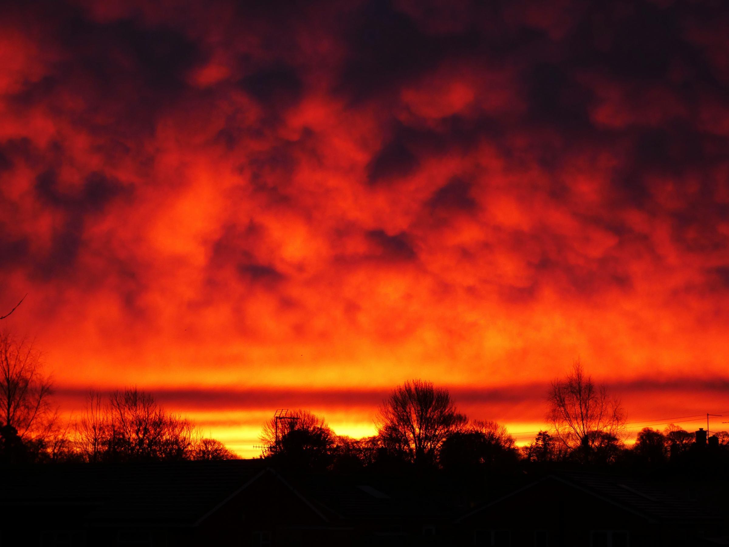 Fire sky taken over Cefn Park estate. Photo: Stephen Bromley