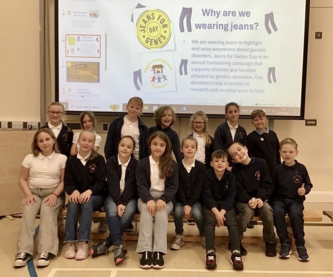 The School Council at Ysgol T? Ffynnon arranged a Jeans for Genes Day.