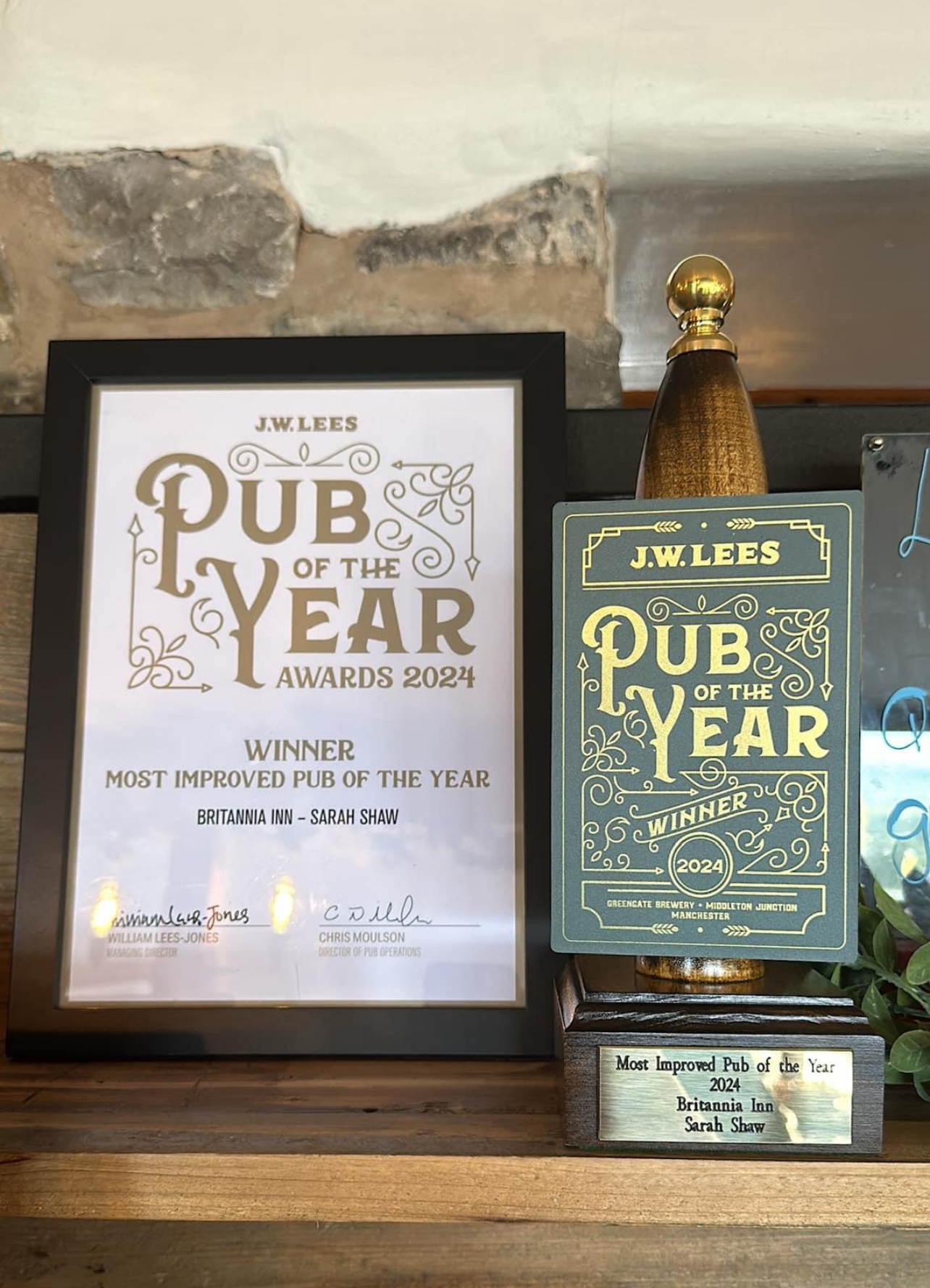 Award for Most Improved Pub - really proud of all the hard work me and my team have done to get this far.