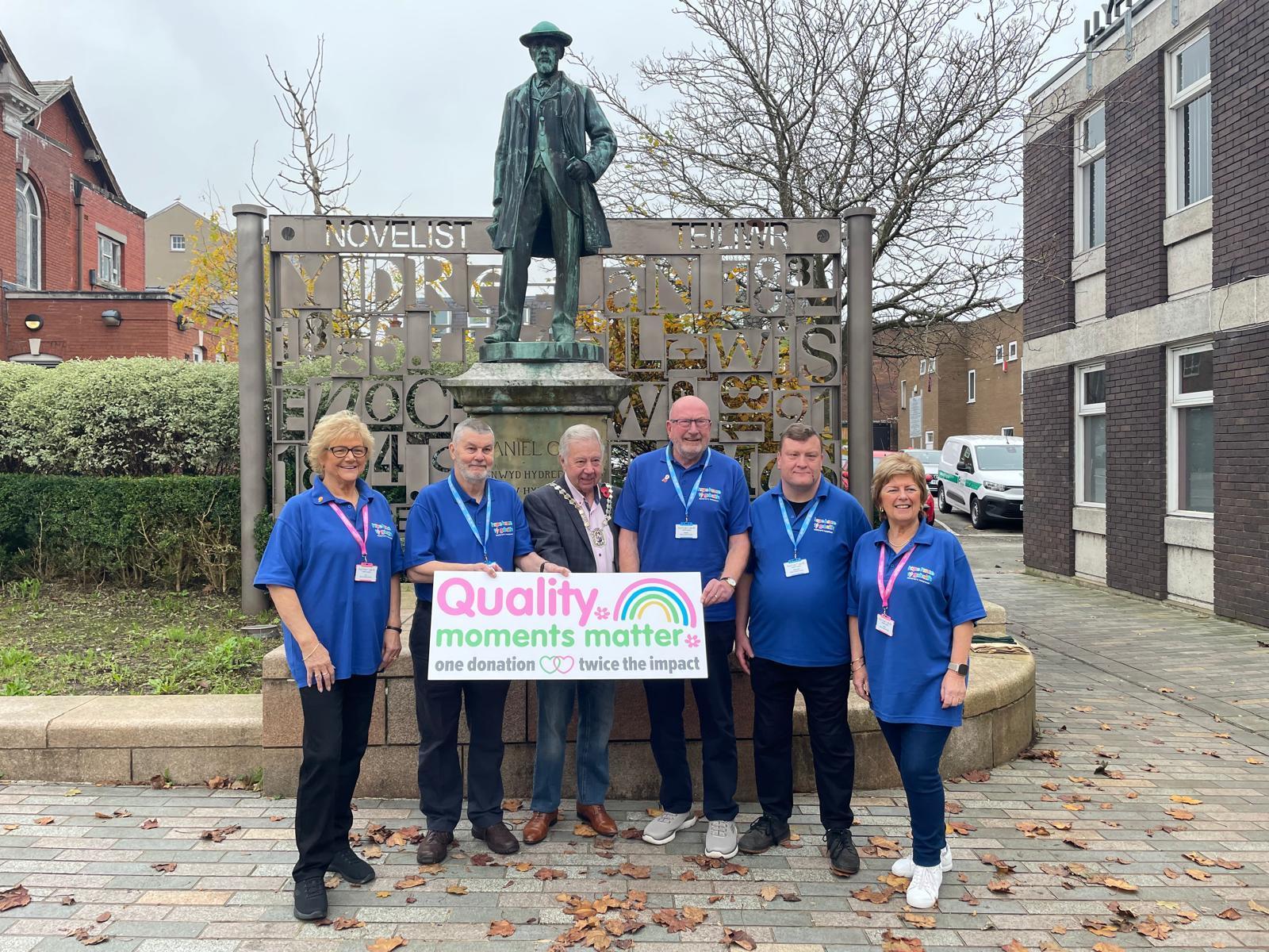 The Hope House T? Gobaith Mold Friends Group with Molds new Mayor Brian Lloyd showing support for the Quality Moments Matter campaign.