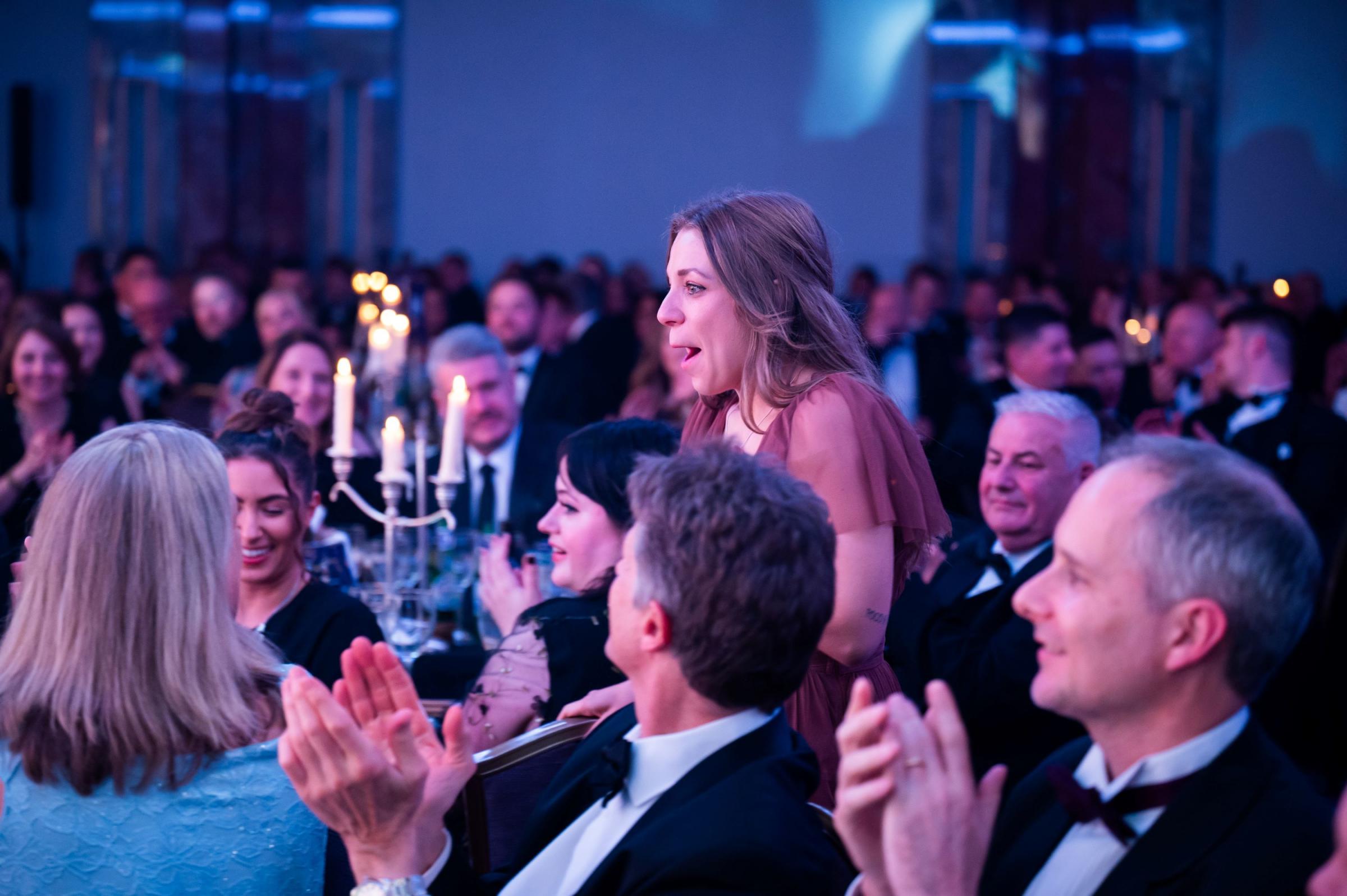 A shocked Naomi Spaven announced as Rising Star at the Baking Industry Awards. Photo: BIA (Baking Industry Awards)