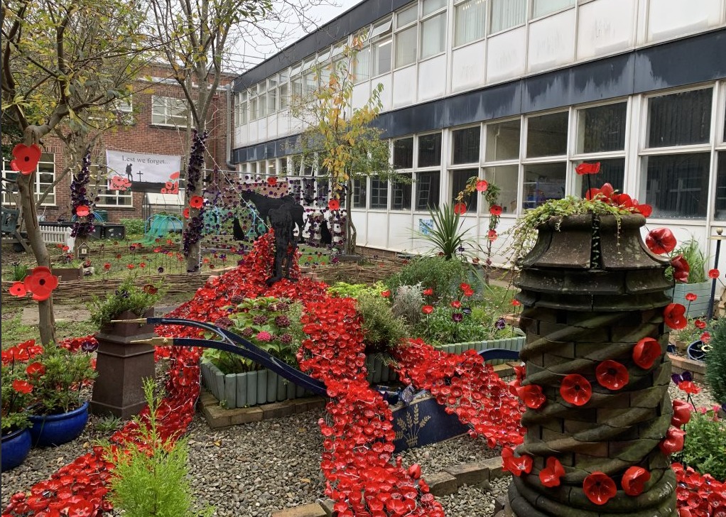 Remembrance memorial garden at Elfed High School.