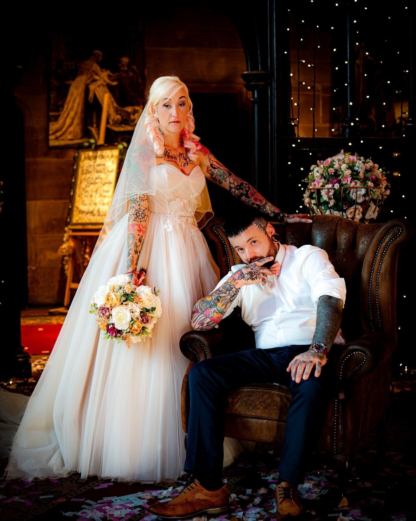 Lorna and Jamie at their wedding in Peckforton Castle. Photo: Green Wedding Photography 