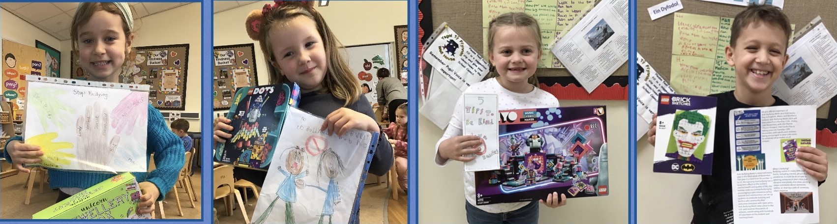 Alessia, Hattie, Rosie and Kristian with their winning Anti-Bullying Week posters and leaflets.