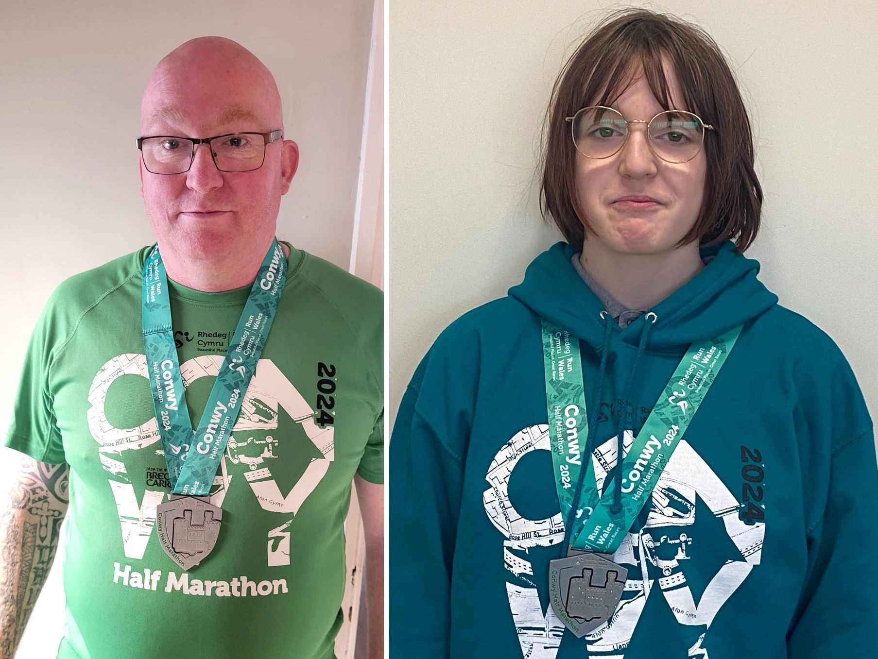 Ross Makin with his half marathon medals, and daughter Lili-Mai.