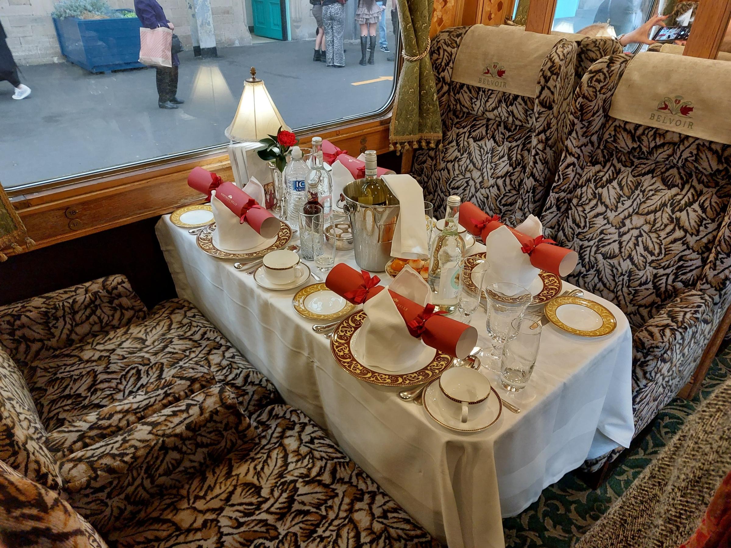 Table for four all set for Christmas dinner.